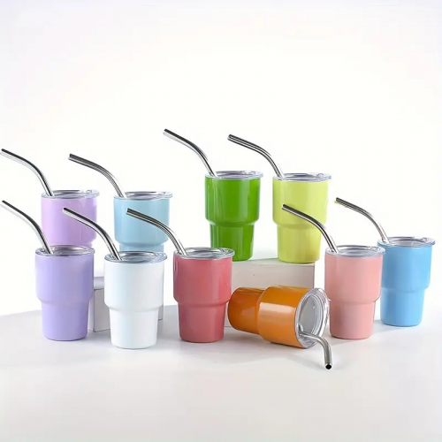 3oz Stainless Steel Shot Glass with Lids and Straws
