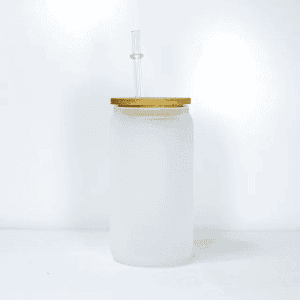 Frosted Libbey Glass can with bamboo lid