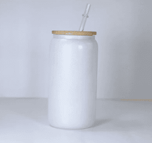 White Sublimation Glitter Libbey glass can with bamboo lid